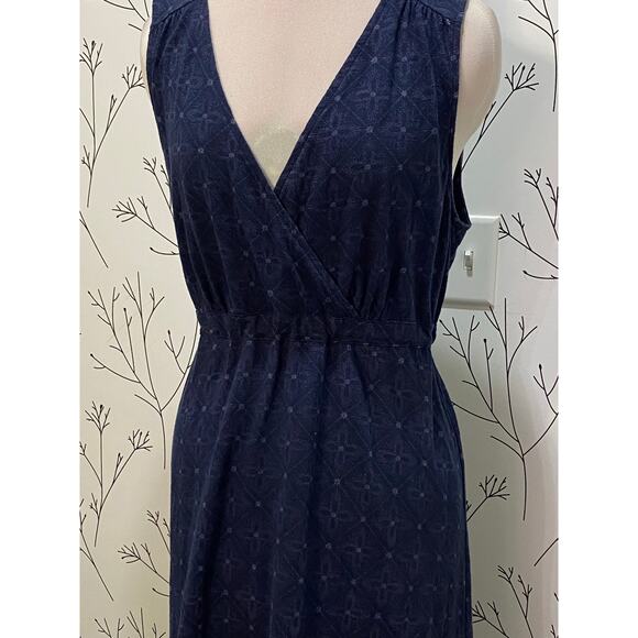 EDDIE BAUER Outdoor Navy Print Surplice Tie Back Midi Dress LARGE 100% Cotton - Picture 3 of 7